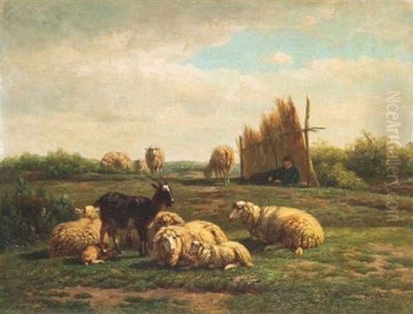 Landschaft Mit Schafen, Ziege Und Hutejunge - view 1