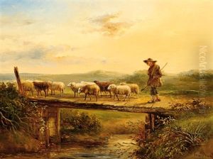 Shepherd With His Flock by Simon Van Den Berg