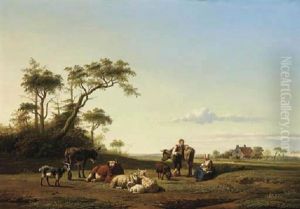 A Family With Animals In A Dutch Landscape