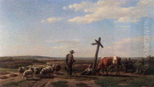 Shepherd With His Flock In A Landscape - view 1