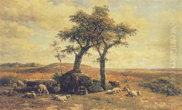 A Shepherd With His Flock In A Landscape - view 1