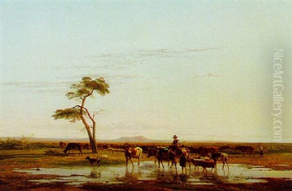 A Herdsman And His Flock In An Extensive Summer Landscape - view 1