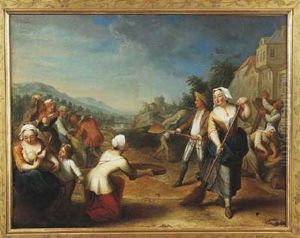 Paysans Jouant Aux Des (+scene De Battage Du Ble; Pair)