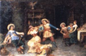 Tavern Scene With Ladies And Cavaliers by Francesco Bergamini