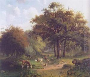 Romantisierte Waldlandschaft Mit Hirten by Bernardus Gerardus Ten Berge