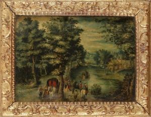Paysage Anime En Bordure De Riviere by Christoffel van den Berge