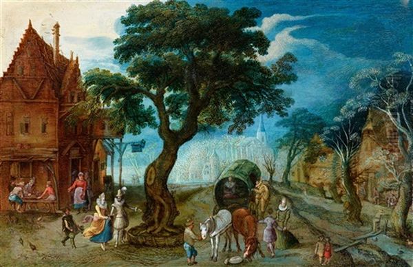 Village Landscape With Courtly Travellers - view 1