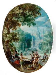 An Elegant Company Making Music In A Park Landscape by Christoffel van den Berge