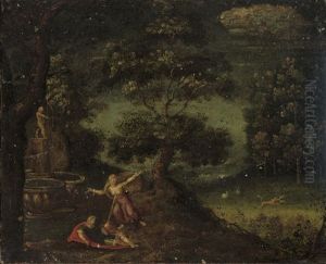 A Forest Landscape With Pyramus And Thisbe by Christoffel van den Berge