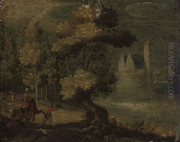 A Wooded River Landscape With A Hawking Party On A Track - view 1