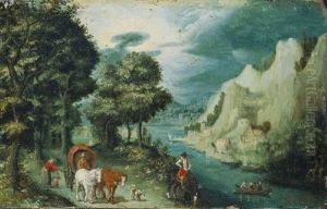 Flusslandschaft Mit Reiter Und Kutsche