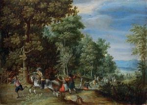 A Wooded Landscape With Travellers Ambushed On A Country Path