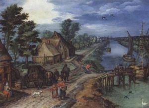 Scene Villageoise Au Bord D'un Canal Scene Villageoise Au Bord D'un Canal