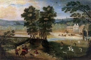 Falkenjagd Vor Einer Landschaft Mit Einem Jagdschlos by Christoffel van den Berge