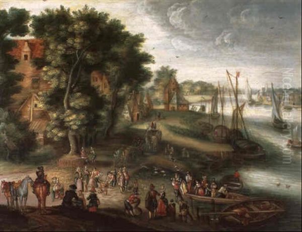 Dorf An Einem Flus Mit Vielen Figuren - view 1