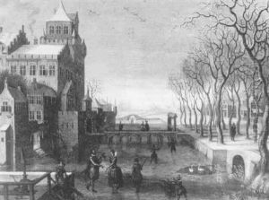 A Winter Landscape With Figures Skating By A Moated Castle