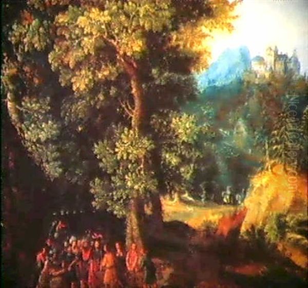 Waldlandschaft Mit Einer Burg Und Vielen Figuren - view 1