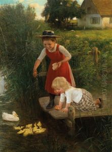 Futterung Der Entenschar by Carl Von Bergen