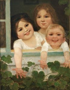 Drei Lachende Kinder Am Fenster by Carl Von Bergen