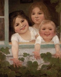 Drei Kinder (geschwister) Am Fenster by Carl Von Bergen