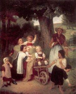 Figures On A Country Lane by Carl Von Bergen