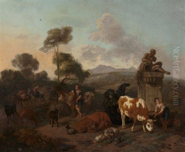 Dutch Italianate Landscape With Shepherds And Sheperdesses - view 1