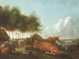 Rastende Kuhe In Sommerlicher Landschaft by Dirk van Bergen