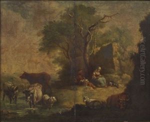 Landschaft Mit Herde Und Hirtenpaar