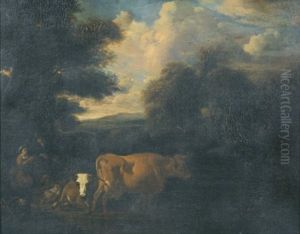 Idyllische Landschaft Mit Rastenden Hirten Idyllische Landschaft Mit Rastenden Hirten