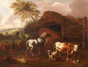 Mountain Landscape With Cow And Horse by Dirk van Bergen