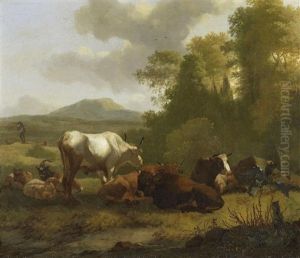 Italienische Landschaft Mit Lagerndem Vieh by Dirk van Bergen