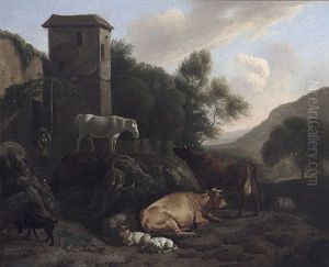 Italienische Landschaft Mit Kuh- Und Schafherde by Dirk van Bergen