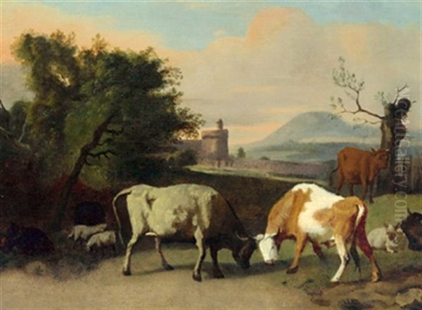 Rinder Und Schafe In Einer Sudlichen Landschaft - view 1