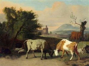 Rinder Und Schafe In Einer Sudlichen Landschaft Rinder Und Schafe In Einer Sudlichen Landschaft