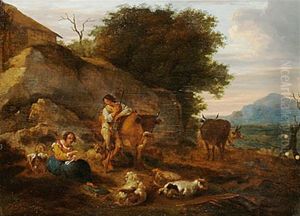 Landskap Med Herdefolk Och Boskap by Dirk van Bergen