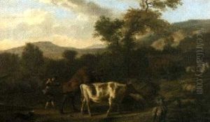 Berger Et Troupeau Dans Un Paysage by Dirk van Bergen