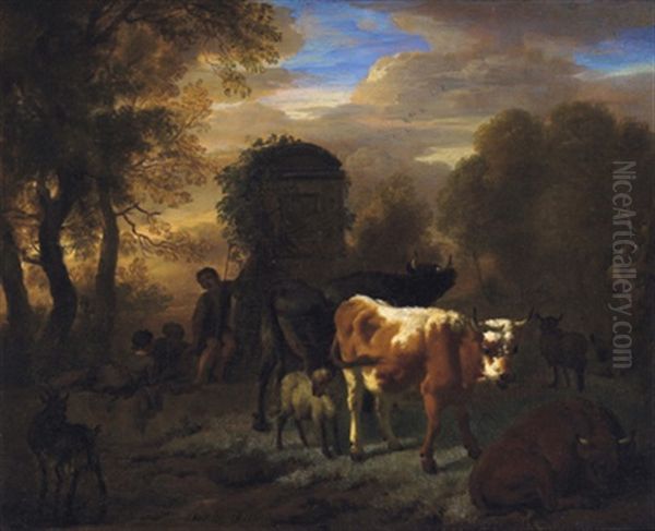 Hirte Und Herde In Einer Sudlichen Landschaft - view 1