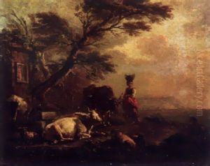 A Maid And A Herdsman By A Fountain