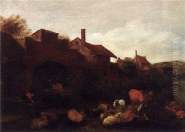 A Village On A River With A Herdsman On A Bank - view 1