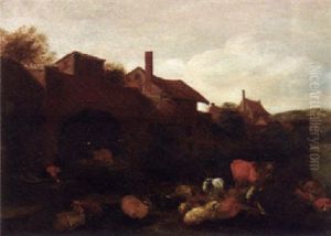 A Village On A River With A Herdsman On A Bank A Village On A River With A Herdsman On A Bank