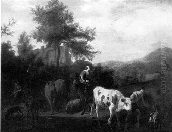Italianate Landscape With Figures And Cattle - view 1