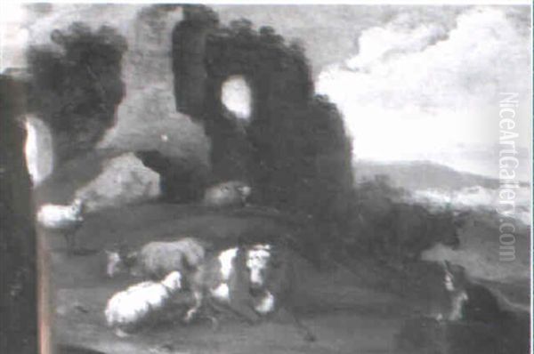 A Landscape With A Shepherd Near Classical Ruins - view 1
