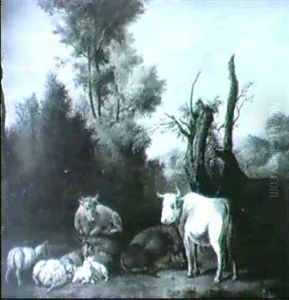Cattle In An Autumn Landscape by Dirk van Bergen