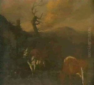 Herdsman With Animals By A Barn; And A Shepherdess By A Barn With Her Animals Herdsman With Animals By A Barn; And A Shepherdess By A Barn With Her Animals