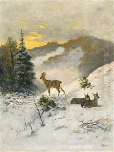 Rehe Im Winter by Georg Berger