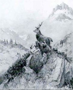 Kronhjorte Pa En Alpetop by Georg Berger