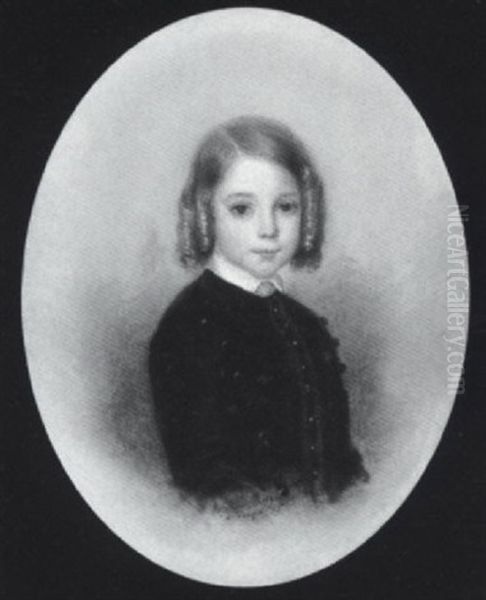 A Young Girl With Hair In Ringlets, Wearing Black Woollen Jacket And Small White Collar - view 1