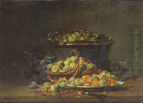 A Still Life With Plums In Baskets And On Plates - view 1