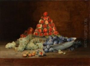 Still Life With Grapes, Figs, Walnuts And Peaches On A Table by Denis Pierre Bergeret