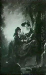 Couple Dans Un Parc Au Bord D'une Cascade by Pierre Nolasque Bergeret